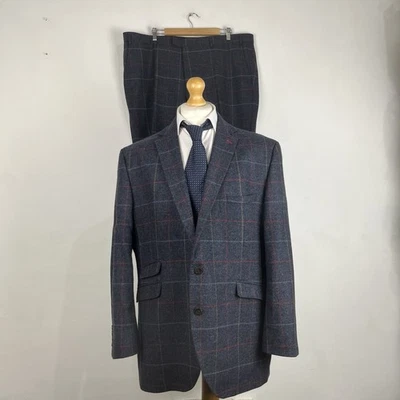 Brook Taverner Moon Tweed 2 Piece Suit Men's 48R Navy Check 44W 32L Haincliffe - Image 1 of 4