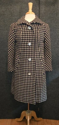 Vntg I. Magnin Coat 10 Womens USA 3/4 Sleeve Houndstooth Blue, Brown, Beige EUC - Image 1 of 4