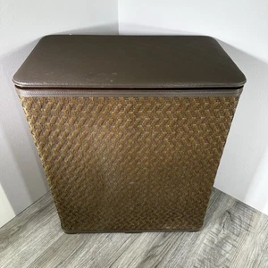 Vintage MCM Wicker Hamper Burlington Basket Company, Brown Woven Mid Century  - Picture 1 of 18