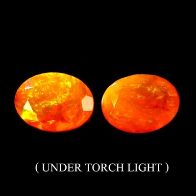 Pair 2pcs Oval Natural Hot Rainbow Orange Opal Ethiopia 1.40ct 8x6mm Gemstone - Image 1 of 4