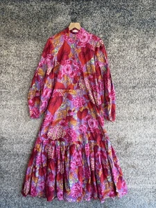 Keely Dress Womens Large Purple Red Floral Maxi Ruffle Long Sleeve Boho Pockets - Picture 1 of 5