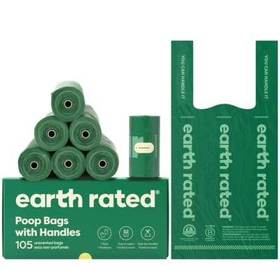 Bolsas para caca de perro con clasificación Earth con asas en rollos de recarga - 105 bolsas, a prueba de fugas Foto 1 de 4