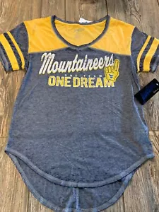 NWT Womens West Virginia Mountaineers Blue & Gold V-Neck Logo Shirt Size Large - Picture 1 of 3