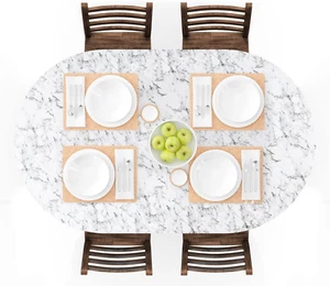 Oval Fitted Vinyl Tablecloth with Elastic Edged & Flannel Backing, Waterproof Wi - Picture 1 of 12