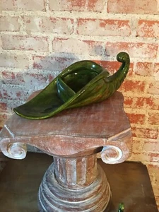 Vintage Retro Ceramic Cornucopia Planter or Candy Dish Green and two candle hold - Picture 1 of 8