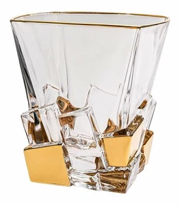 Barski Glass D.O.F. Tumbler glasses-Square-Set/6-11.7Oz.-Gold ice cube design - Picture 1 of 1