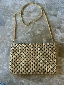 Schöne Vintage Abendhandtasche goldfarben Netz - Clutch - Strass - Bild 1 von 4