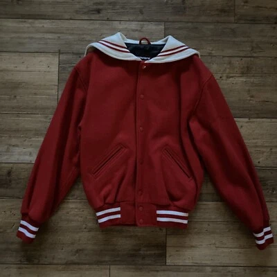 Powers Varsity Jackets Red Letterman Wool Sleeves Off White Collar Small - Image 1 of 4