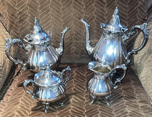 Vintage Wallace Silverplate Baroque (4 Piece)  Tea / Coffee / Sugar/Creamer Set - Picture 1 of 20