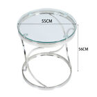 Glass Side Table End Display Round Chrome Cross Small CoffeeTable Office Bedroom