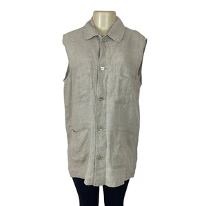 Classiques Entier Beige Linen Sleeveless Button-Up With Pockets Womens Vest Sz M - Picture 1 of 7
