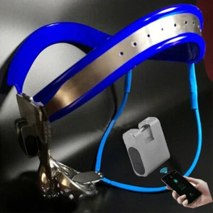 Stainless Steel Male Chastity Belt App Remote Control Lock Double Cable Shackle - Picture 1 of 26