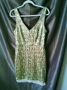 Bisou Bisou Michele Bohbot Gold Sequin v-neck sleeveless women's dress size 10 - Picture 1 of 6