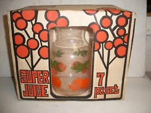 Vtg Federal Glass Handi-Serv Decanter Orange Juice Pitcher Carafe 6 Glasses - Picture 1 of 3