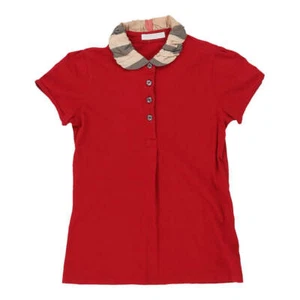 Age 8-10 Burberry Novacheck Polo Shirt - Small Red Cotton - Picture 1 of 8