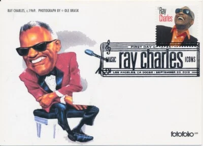 #4807 Ray Charles Music Icon Therome cachet First Day cover Fotofolio card - Image 1 of 2