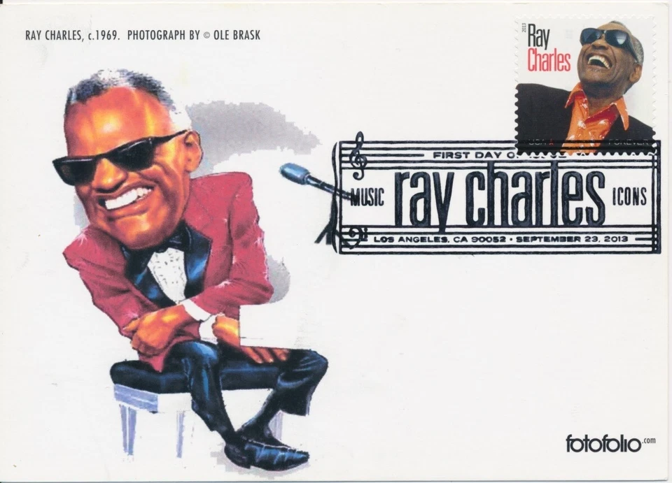 #4807 Ray Charles Music Icon Therome cachet First Day cover Fotofolio card - Image 1 of 2
