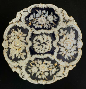 Meissen Porcelain Large Cobalt Blue, White and Gold Deep Cabinet Charger/ Bowl - Picture 1 of 6