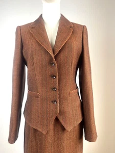 Caroline Charles London tweed herringbone wool Skirt jacket Suit VTG 10 - Picture 1 of 23