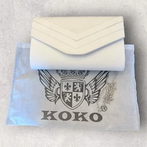 Koko White Faux Suede Clutch Bag, Chain Strap - Picture 1 of 4