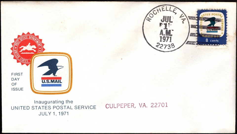 US - 1971 - 8 Cents USPS Inauguration Cacheted FDC w/ Rochelle VA Cancel # 1396 - Image 1 of 1
