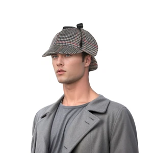 Unisex Deerstalker Hat Sherlock Holmes Style - 100% Wool Tweed Hunting Cap - Picture 1 of 43