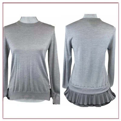 MAILLE CLU ☆ Gray Wool Angora Sweater ☆ Unique Pleated Hemline ☆ Size Small - Image 1 of 4