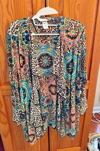 Multiples Open Sheer Cardigan Cover Up 1X Lagenlook Floral Animal Print Ruffle - Picture 1 of 8