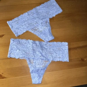 Victoria Secret Light Blue Thong String Duo Size SMALL Panty Mesh Embroidery 152 - Picture 1 of 8