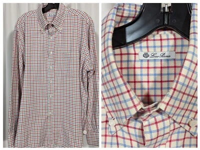 Camisa Loro Piana Rojo Azul Crema Franela Cuadros Ventana 18 | 45 Italia Foto 1 de 4