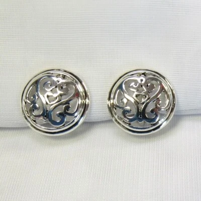Silver Designer Inspired Filigree Round Button Stud Clip-on Earrings # 8310 - Image 1 of 4
