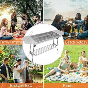 NEW FOLDING STAINLESS STEEL BBQ BARBECUE GRILL STOVE CHARCOAL PICNIC CAMPING LAR - Picture 1 of 8