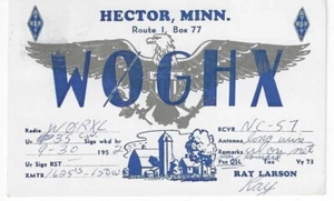 Scheda radio QSL 1952 Hector Minnesota - Foto 1 di 1