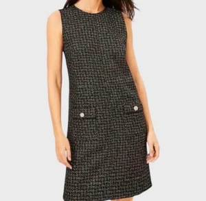 Elie. Elie Tahari Metallic Accent Tweed Sleeveless Dress Sz 6 Black Gold NWT - Picture 1 of 10