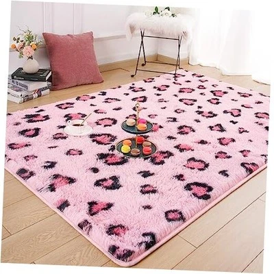  Мягкий пушистый леопард ковер ковер для спальни девочек, первоклассный 6 x 9 футов розовый - Изображение 1 из 4