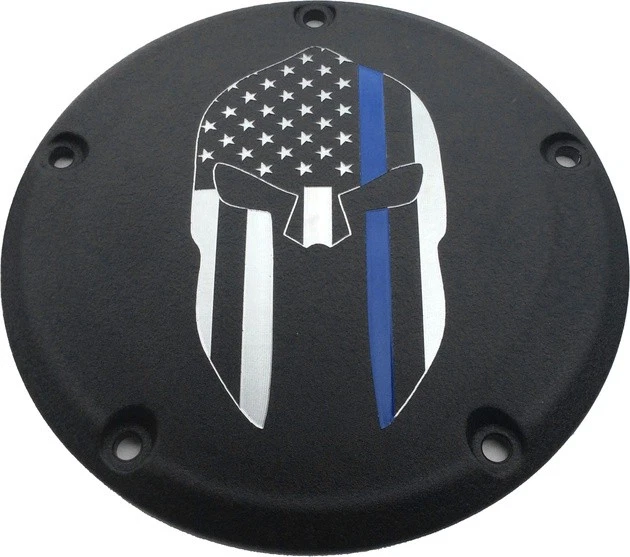 Cubierta Derby Spartan Blue Line grabado personalizado negra #LE02-12BG Harley Davidson Foto 1 de 1