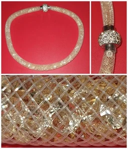 Collana RETE❗ripiena STRASS❗girocollo PIETRE SCINTILLANTI❗bianco SERPENTE❗️40cm - Foto 1 di 7