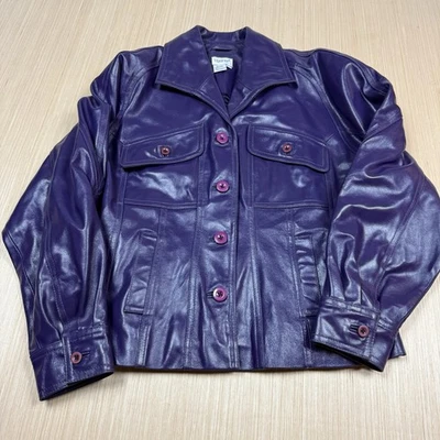 Chaqueta de cuero púrpura para mujer vintage años 80 90 mediana motociclista pesada gruesa Foto 1 de 4