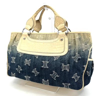 CELINE Boogie Tote Bag Paris Macadam Canvas Denim Blue Hand Bag Authentic - Image 1 of 4