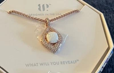 Bomb Party October 2025 Necklace Lab Grown White Opal Rose Gold Plating  - Image 1 of 2