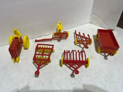 Vintage Marx Plastic Toys w Tractor, Plow,Disc,Hay Rake,Sickle Mower & Wagon - Image 1 of 4