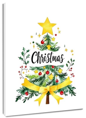 Watercolor Retro Green Christmas Tree Canvas Wall Art for Bathroom Living Room - Image 1 of 4