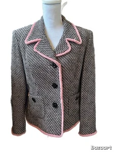 Bigio Collection Blazer rosa/schwarz 3 Knöpfe gefüttert Fransenkanten Gr. 12 - Bild 1 von 4