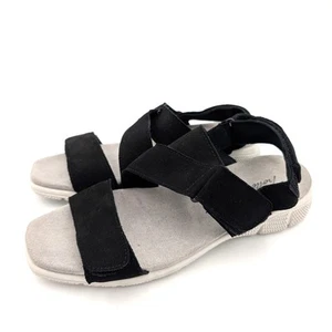 Trotters Tatia Leather Flats Strappy Sandals Women's Black/Gray Size US7.5W EU38 - Picture 1 of 11