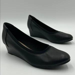 Clarks Collection Black Wedge Shoes Women's 8w Comfy Round Toe Professional - Picture 1 of 13