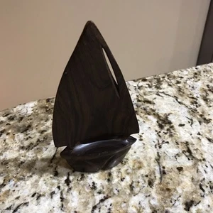 Wood Sailboat Figurine. Hand carved Beautiful Grain On Wood 6” Tall 3 1/2” Wide - Picture 1 of 4