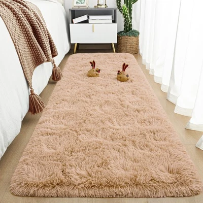Soft Runner Rugs for Bedroom 2x6 ft with Rubber Backing, Beige Fluffy Rugs fo... - Image 1 of 4