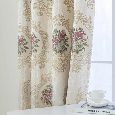 Cortinas de jacquard de lujo para dormitorio sala de estar, beige nacarado floral damasco... Foto 1 de 4