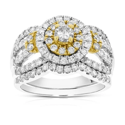 1.50 ct Diamond Wedding Ring Bridal Set Women in 14K White and Yellow Gold Round - Image 1 of 4
