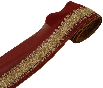 Parche de encaje de trabajo con cuentas a mano borde artesanal indio vintage con borde de sari envoltura de cinta Foto 1 de 4